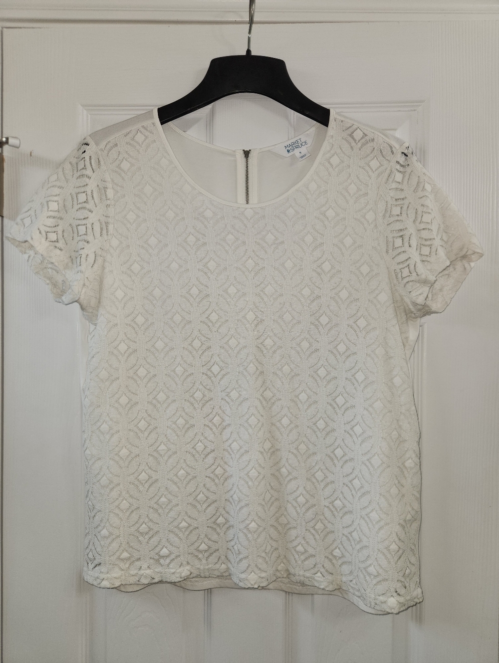 Market & Spruce White Short Sleeve Lace Overlay Tee